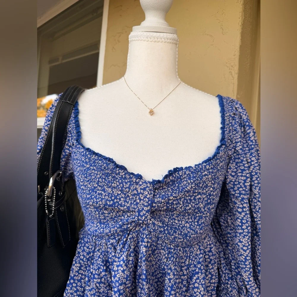 Free People Blue Floral Blouse